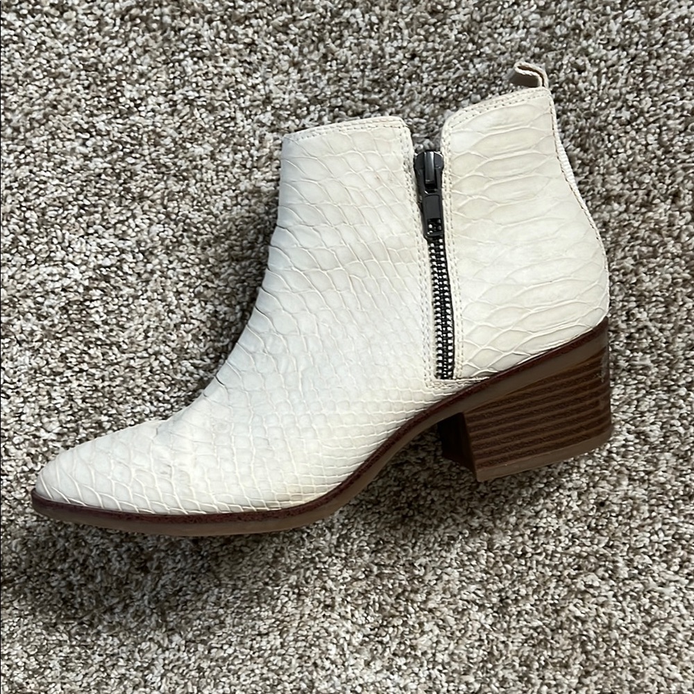 White Croc-Embossed Ankle Booties